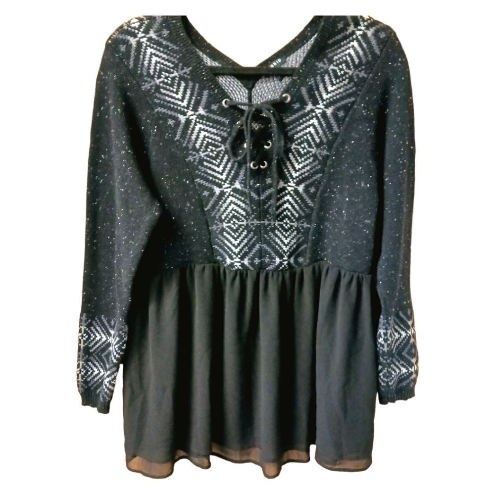 TORRID New Plus Size Black Lace-Up Chiffon Peplum Sweater 1X